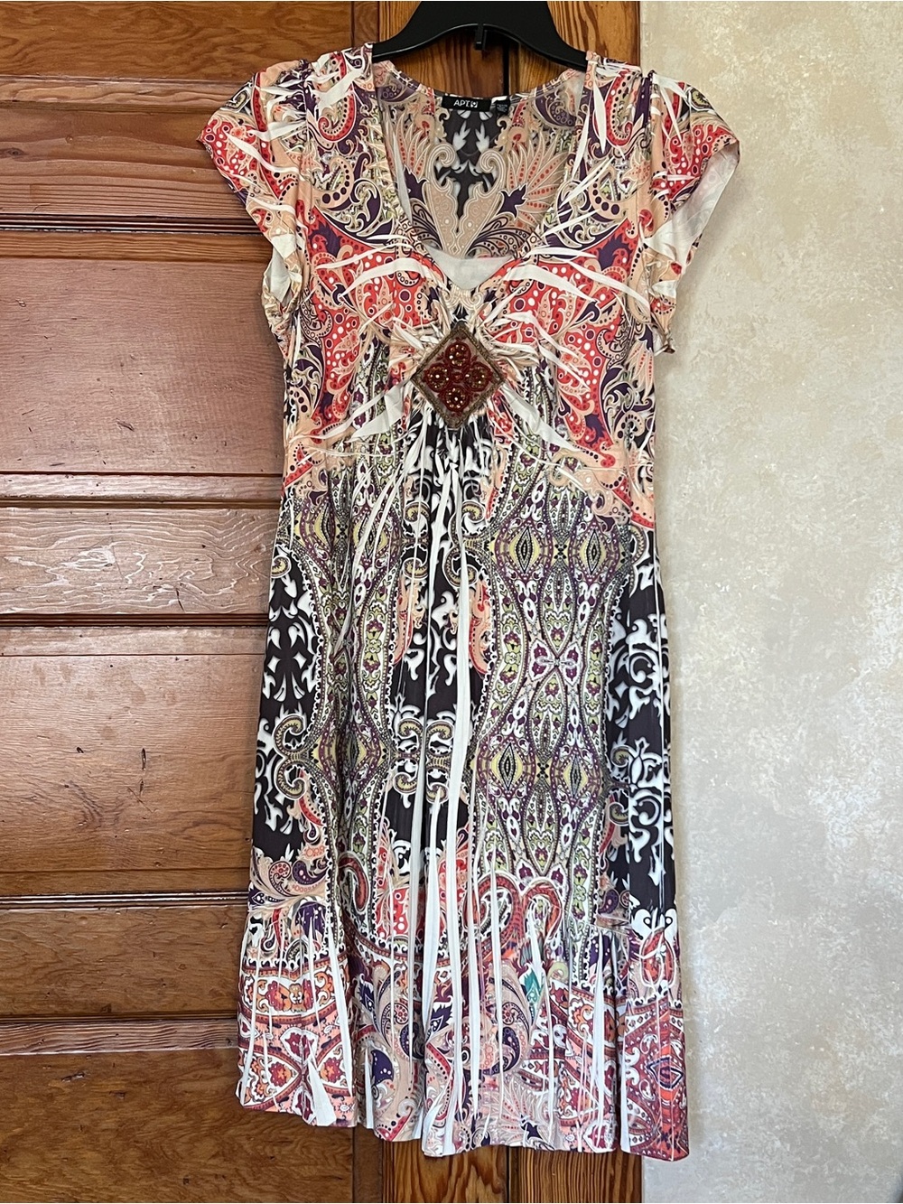 Apt. 9 Boho Indie Festival A-Line Babydoll Dress Size M Petite Paisley Pattern